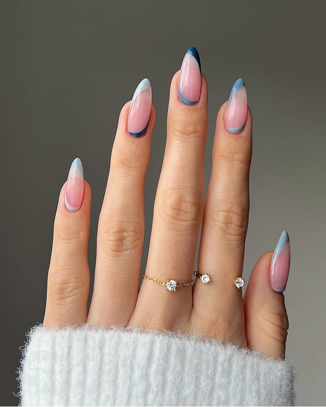 Color Block Navy Blue French Tip Almond Color Block Navy Blue French Tip Almond — Simple Almond French Tip Nails