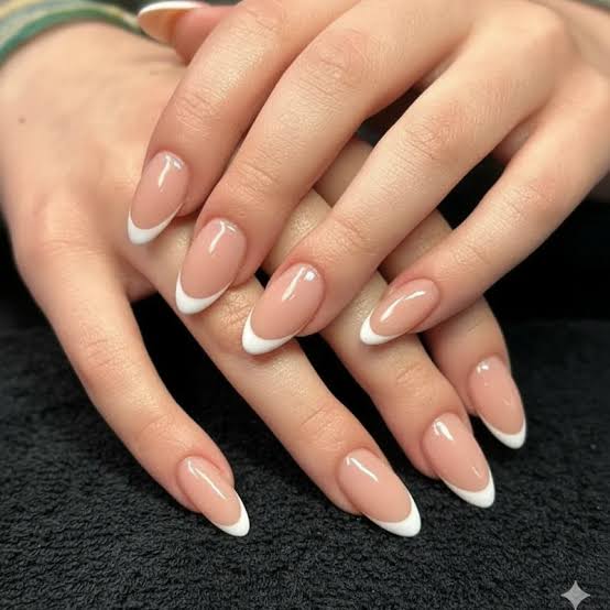 Micro White French Tip Medium Almond Micro White French Tip Medium Almond — Simple Almond French Tip Nails