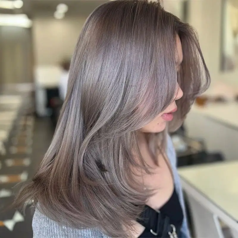 Mid-Back Ash Blonde With Side-Swept Bangs Mid-Back Ash Blonde With Side-Swept Bangs — Simple Ash Blonde