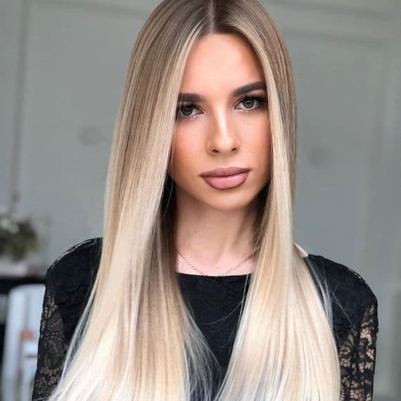 Mid-Back Ash Blonde Ombre Straight Blowout Mid-Back Ash Blonde Ombre Straight Blowout — Simple Ash Blonde