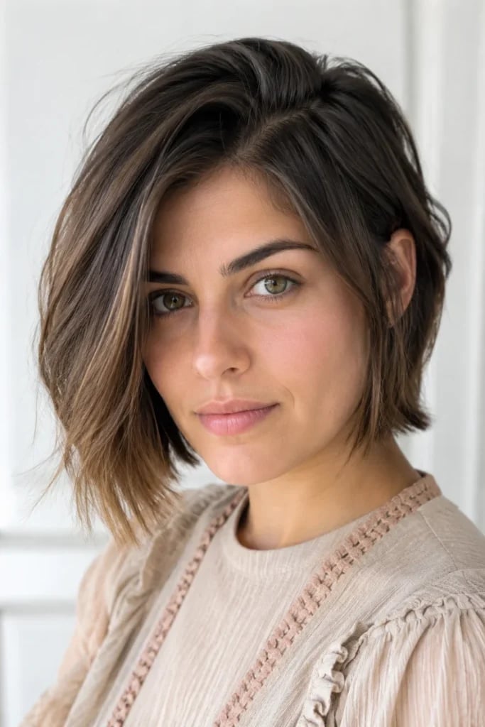 Textured Chin Length Asymmetrical Bob Textured Chin Length Asymmetrical Bob — Simple Asymmetrical Bob