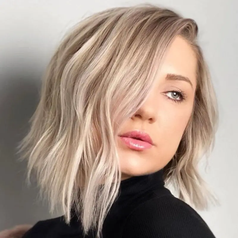 Ash Blonde Wavy Asymmetrical Bob Ash Blonde Wavy Asymmetrical Bob — Simple Asymmetrical Bob