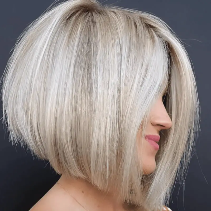 Platinum Blonde Sleek Bob Platinum Blonde Sleek Bob — Simple Asymmetrical Bob