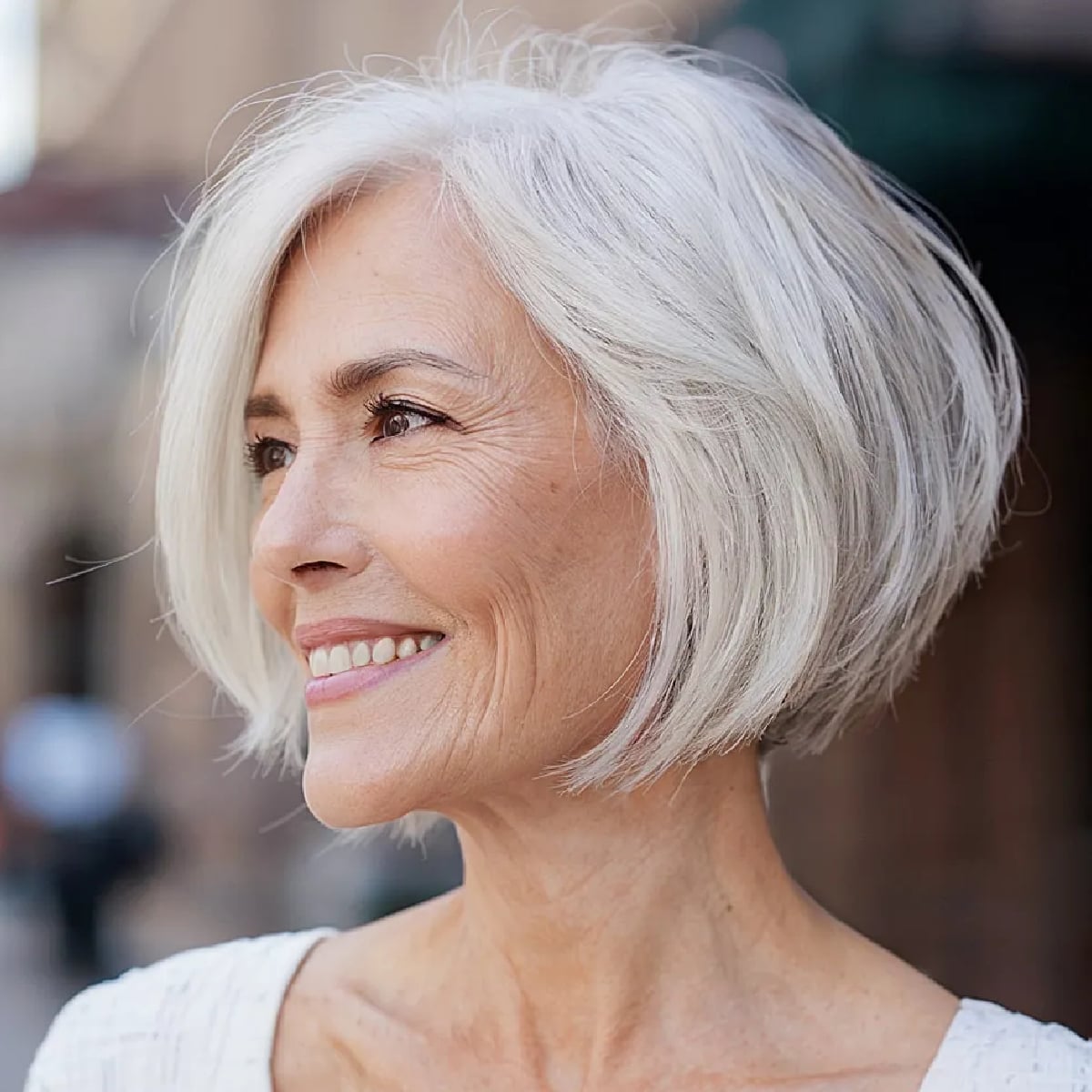 Elegant Gray Chin Length Bob Elegant Gray Chin Length Bob — Simple Asymmetrical Bob