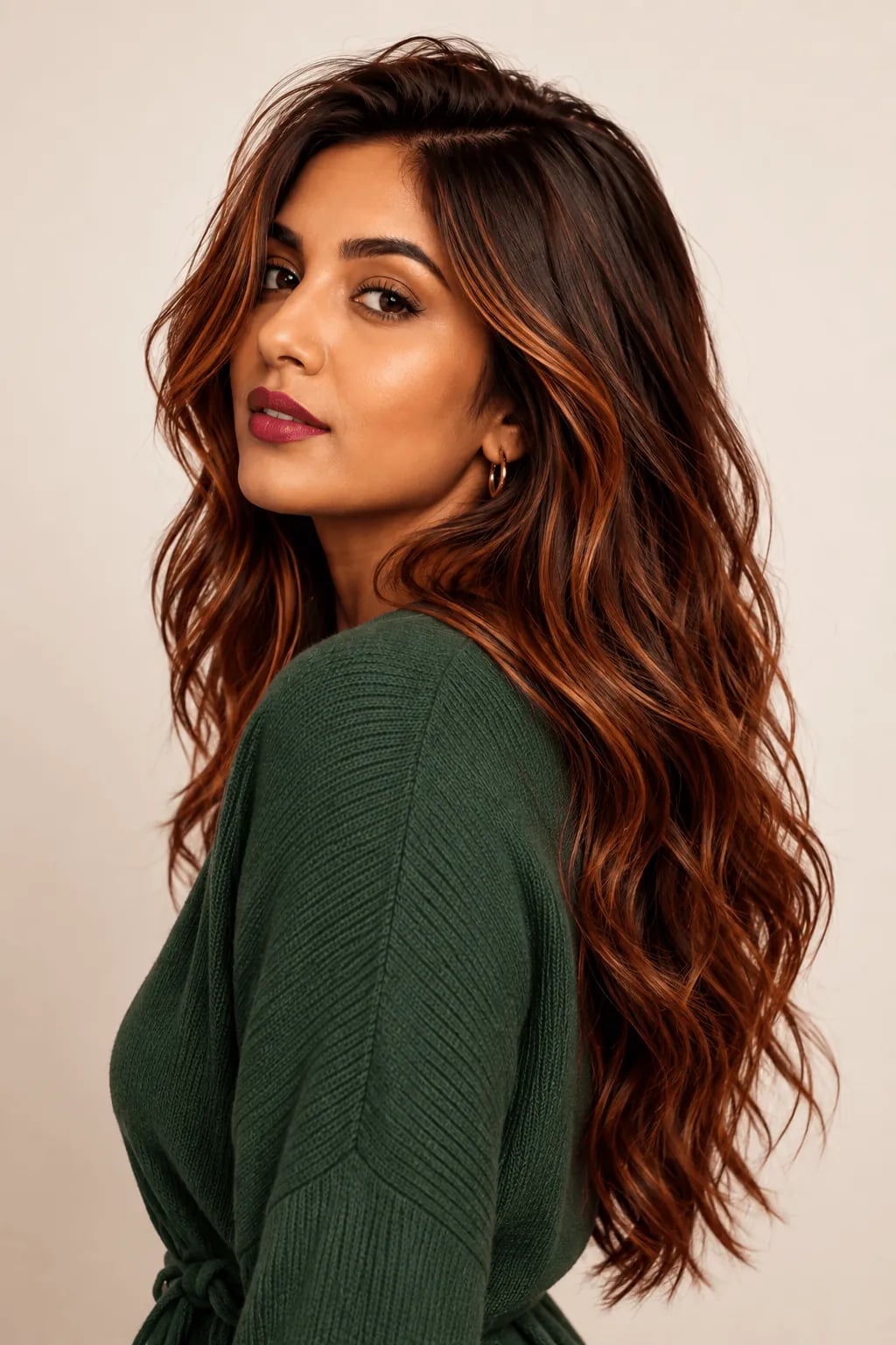 Mid-Back Wavy Hair With Auburn Copper Balayage Mid-Back Wavy Hair With Auburn Copper Balayage — Simple Auburn Balayage
