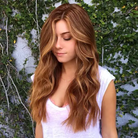 Mid-Back Auburn With Blonde Balayage and Curtain Bangs Mid-Back Auburn With Blonde Balayage and Curtain Bangs — Simple Auburn Balayage