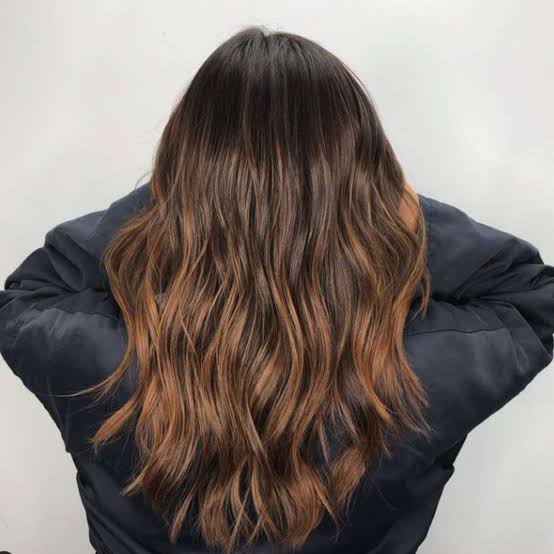 Mid-Back Dark Brown With Auburn Balayage Ends, Wavy Mid-Back Dark Brown With Auburn Balayage Ends, Wavy — Simple Auburn Balayage
