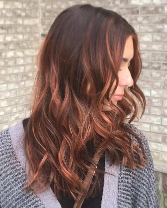 Collarbone Dark Brown With Auburn Balayage, Close-Up Take Collarbone Dark Brown With Auburn Balayage, Close-Up Take — Simple Auburn Balayage