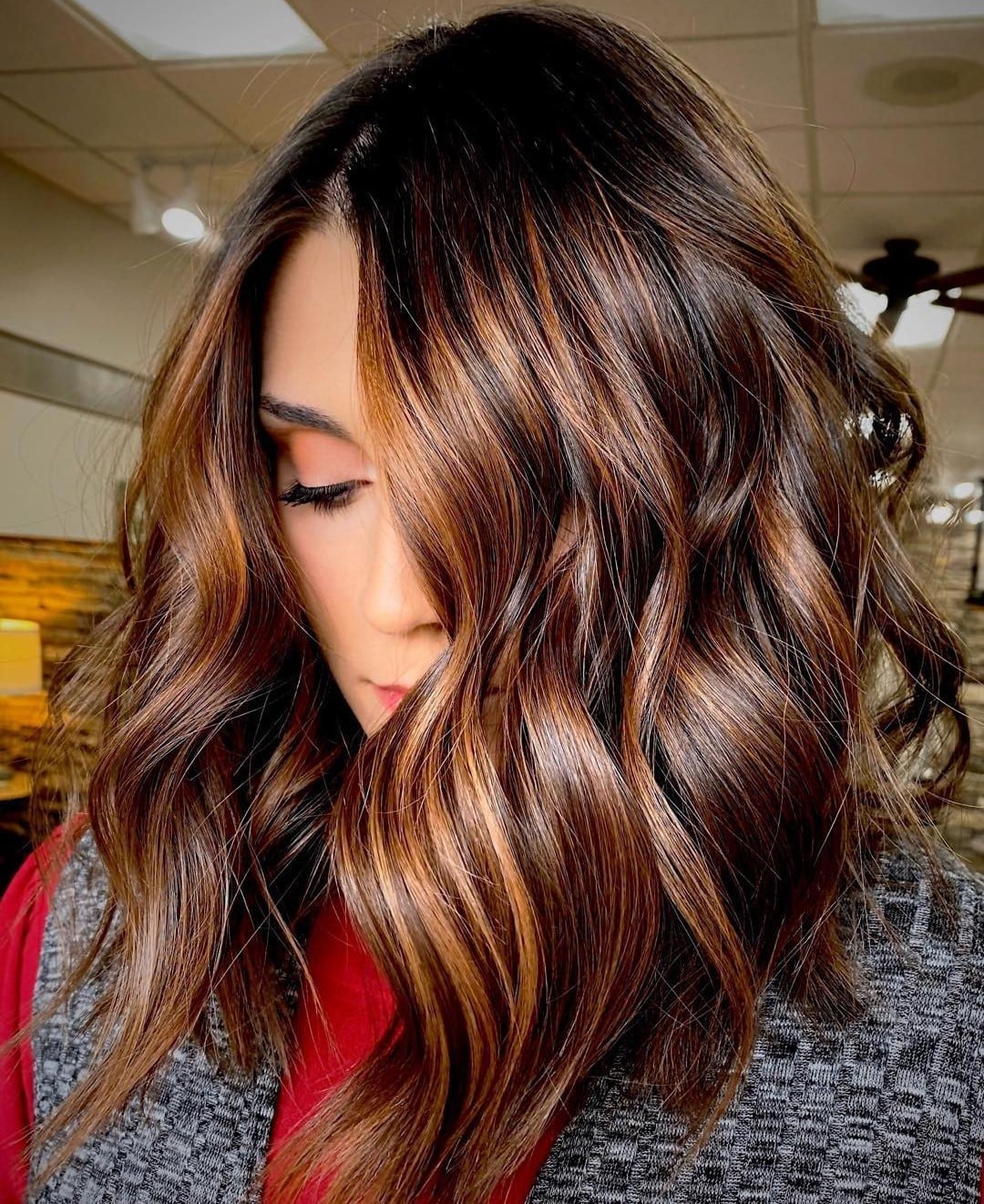 Collarbone Dark Brown With Warm Auburn Balayage, Layers Collarbone Dark Brown With Warm Auburn Balayage, Layers — Simple Auburn Balayage
