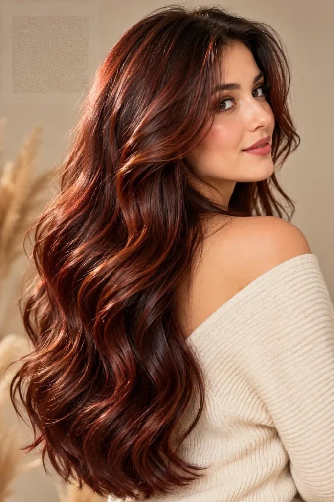 Mid-Back Length Dark Auburn With Subtle Highlights Mid-Back Length Dark Auburn With Subtle Highlights — Simple Auburn Highlights