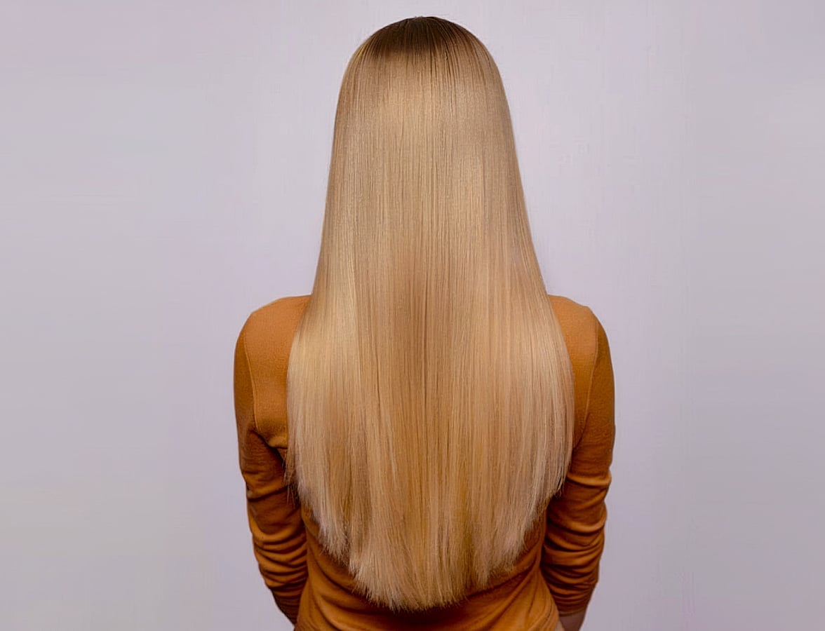 Sleek Mid-Back Cut With Root Shadow Sleek Mid-Back Cut With Root Shadow — Simple Back Haircuts