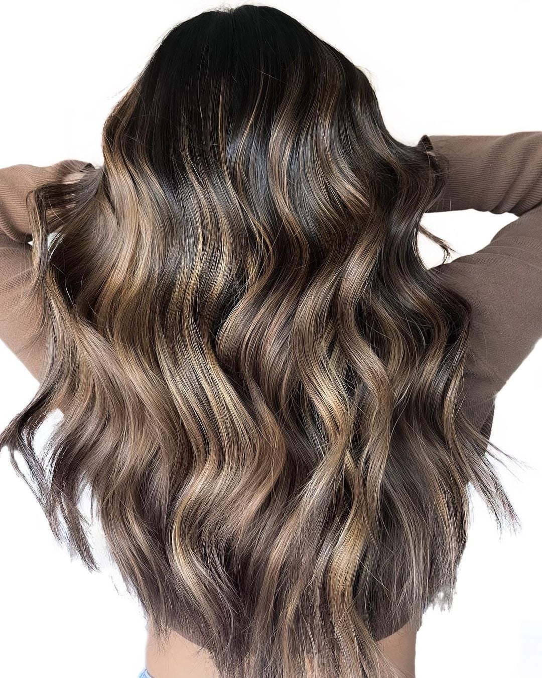 Long Black Hair With Caramel Brown Balayage Long Black Hair With Caramel Brown Balayage — Simple Balayage