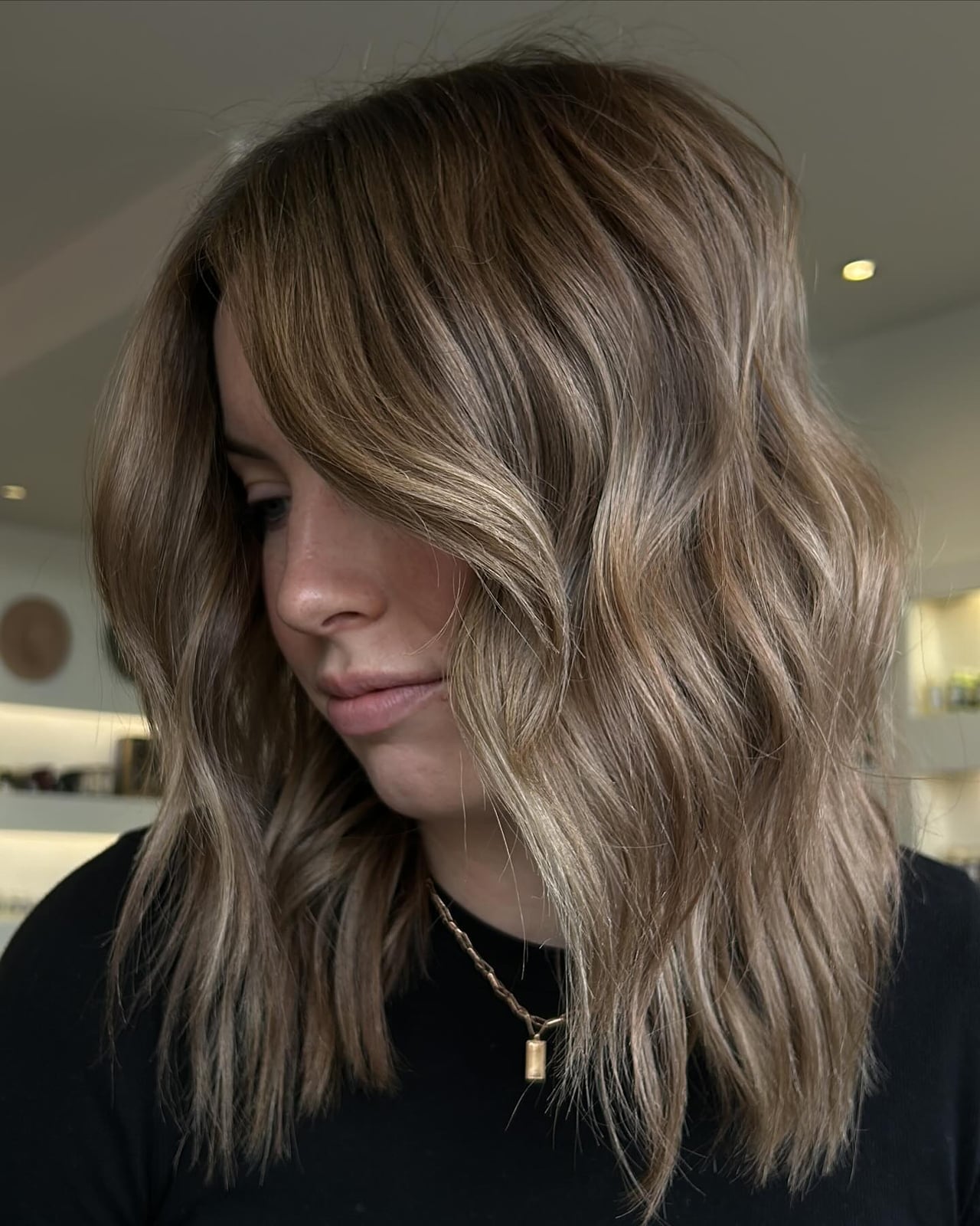 Shoulder Length Ash Blonde Lob With Curtain Bangs Shoulder Length Ash Blonde Lob With Curtain Bangs — Simple Balayage