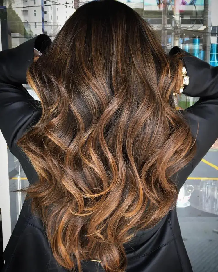 Back View Dark Brown With Caramel Balayage Back View Dark Brown With Caramel Balayage — Simple Balayage