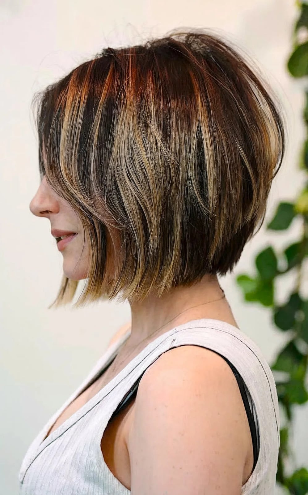 Chin Bob Wavy Side Swept Bangs — Simple Balayage Bob