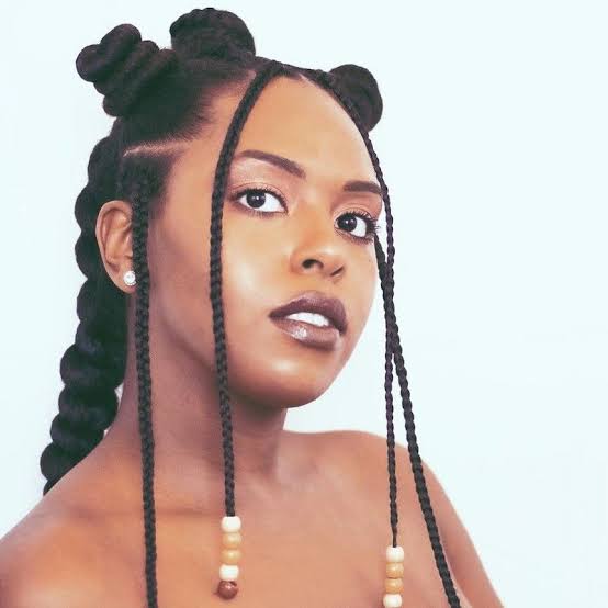 Bantu Knots with a Large Braided Section and Beads Bantu Knots with a Large Braided Section and Beads — Simple Bantu Knots