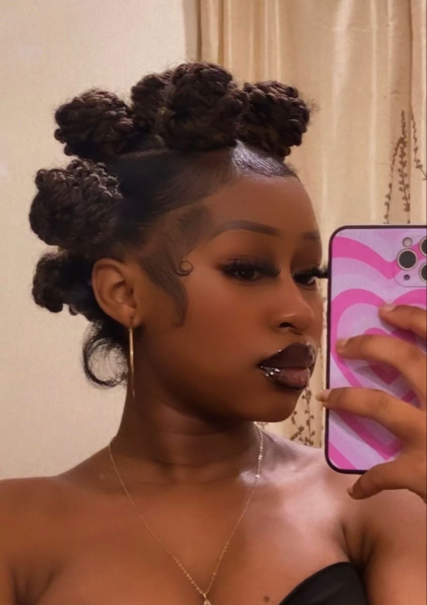 Off-the-shoulder Top with Bantu Knots and Hoop Earrings Off-the-shoulder Top with Bantu Knots and Hoop Earrings — Simple Bantu Knots