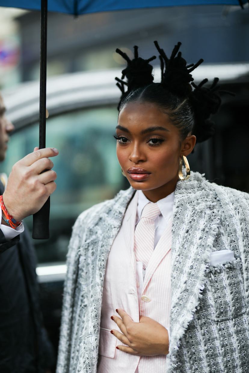 Tailored Gray Jacket with Bantu Knots for a Formal Event Tailored Gray Jacket with Bantu Knots for a Formal Event — Simple Bantu Knots