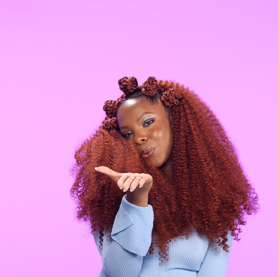 Bantu Knots with Light Blue Knit Top and Blue Eyeshadow Bantu Knots with Light Blue Knit Top and Blue Eyeshadow — Simple Bantu Knots