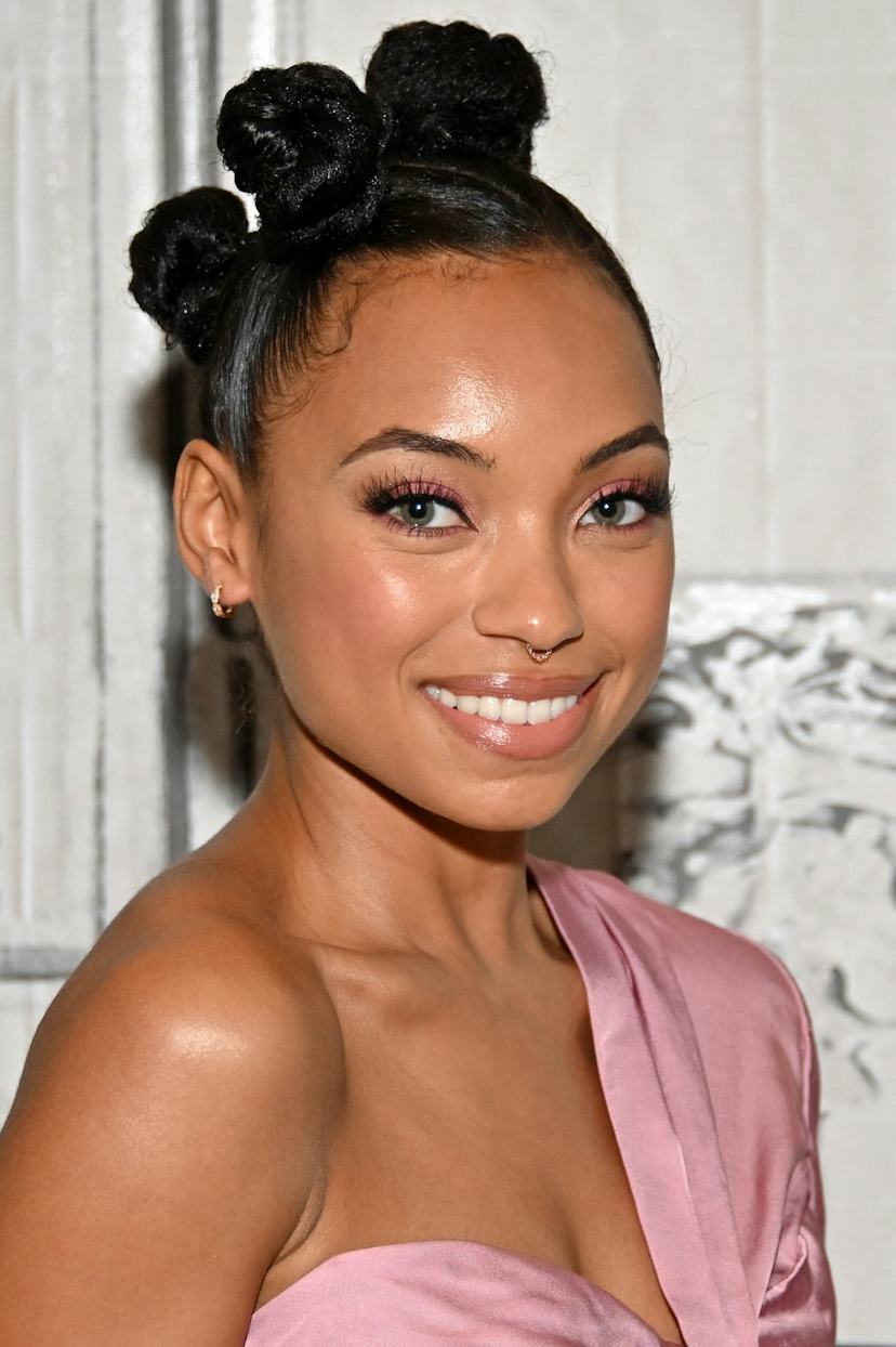 Bantu Knots with a Pink Satin Off-The-Shoulder Top Bantu Knots with a Pink Satin Off-The-Shoulder Top — Simple Bantu Knots
