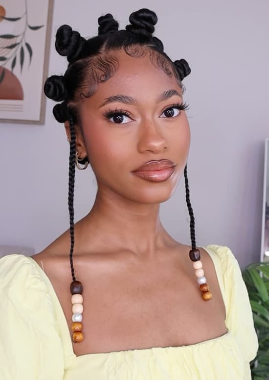 Yellow Puff-Sleeve Top with Beaded Braids and Bantu Knots Yellow Puff-Sleeve Top with Beaded Braids and Bantu Knots — Simple Bantu Knots