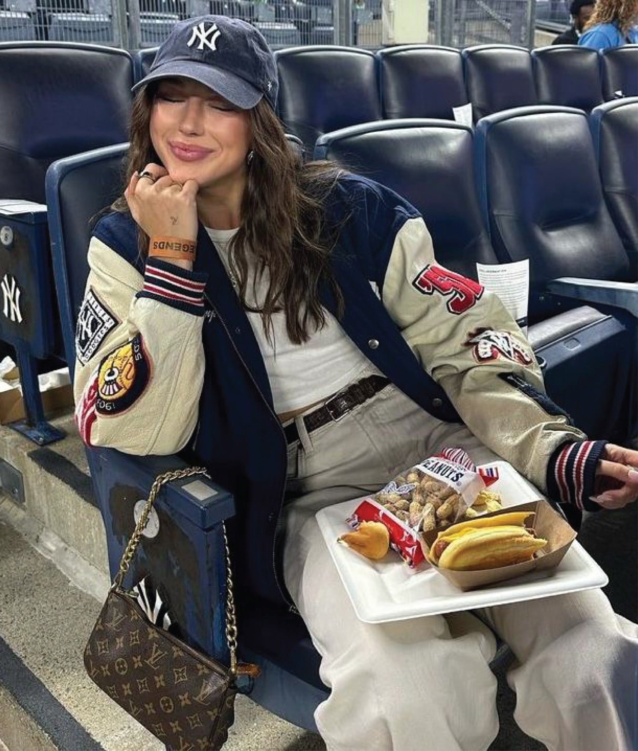 Cream and Navy Varsity Jacket Outfit Cream and Navy Varsity Jacket Outfit — Simple Baseball Game Outfits
