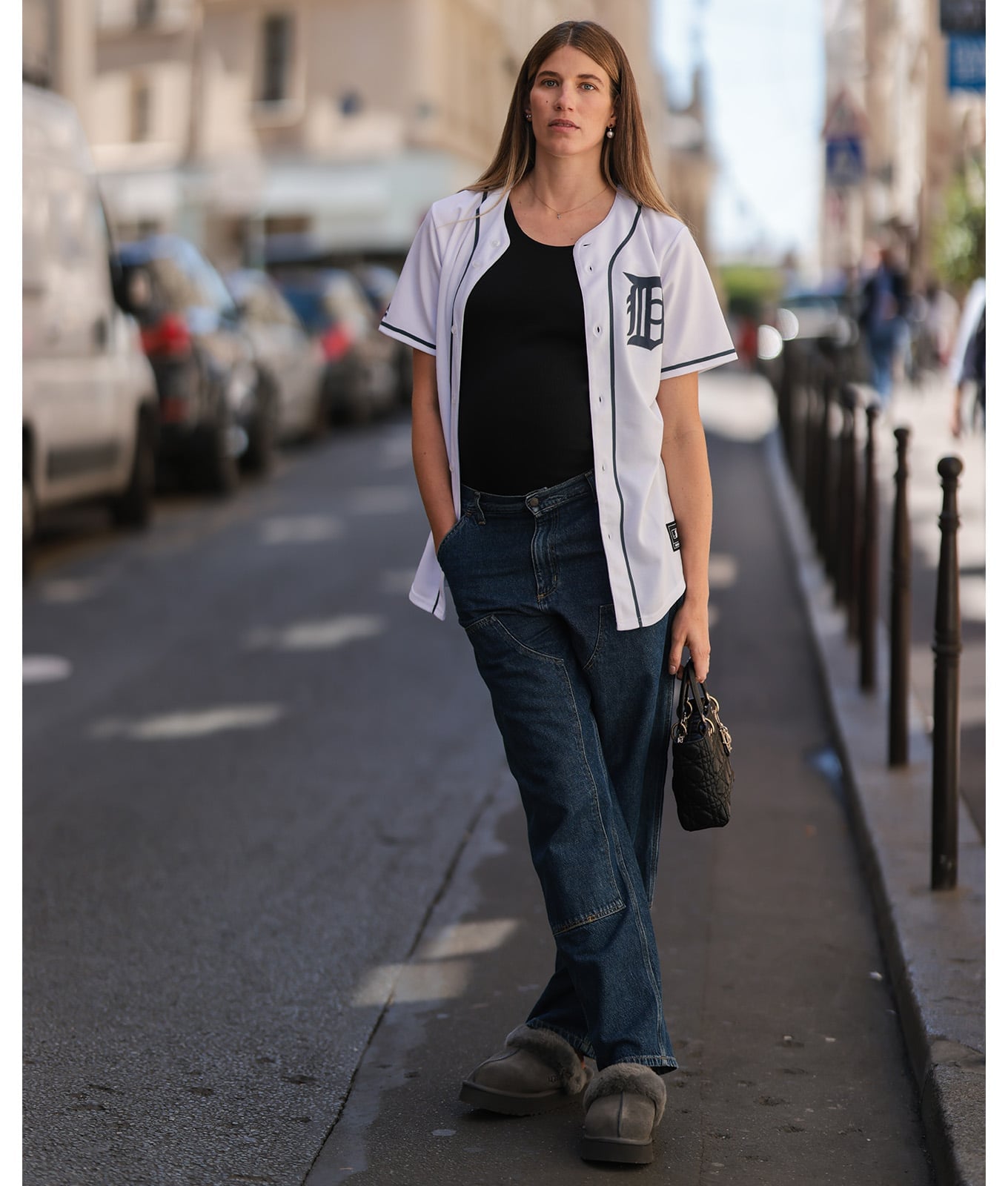 Baseball Jersey with Black Tank and Wide-Leg Jeans Baseball Jersey with Black Tank and Wide-Leg Jeans — Simple Baseball Game Outfits