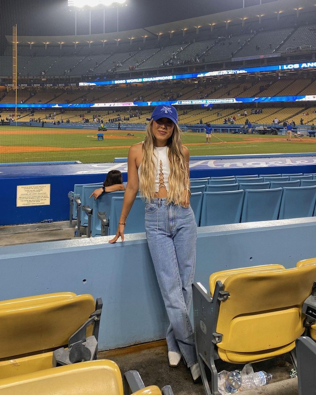 Lace-Up Crop Top with Wide-Leg Jeans Lace-Up Crop Top with Wide-Leg Jeans — Simple Baseball Game Outfits