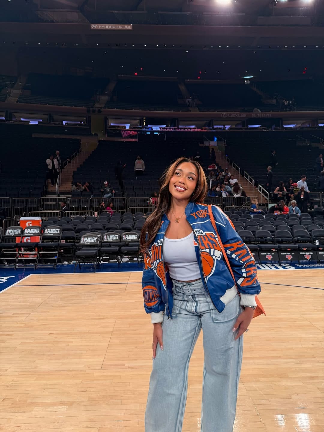 Bomber Jacket Over Tank with Wide-Leg Jeans Bomber Jacket Over Tank with Wide-Leg Jeans — Simple Basketball Game Outfits
