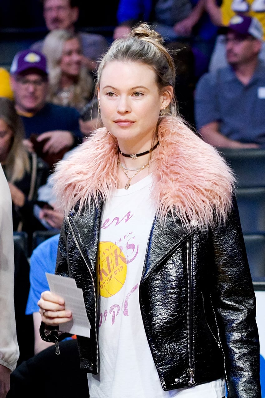 Moto Jacket with Faux Fur Collar Over Graphic Tee Moto Jacket with Faux Fur Collar Over Graphic Tee — Simple Basketball Game Outfits