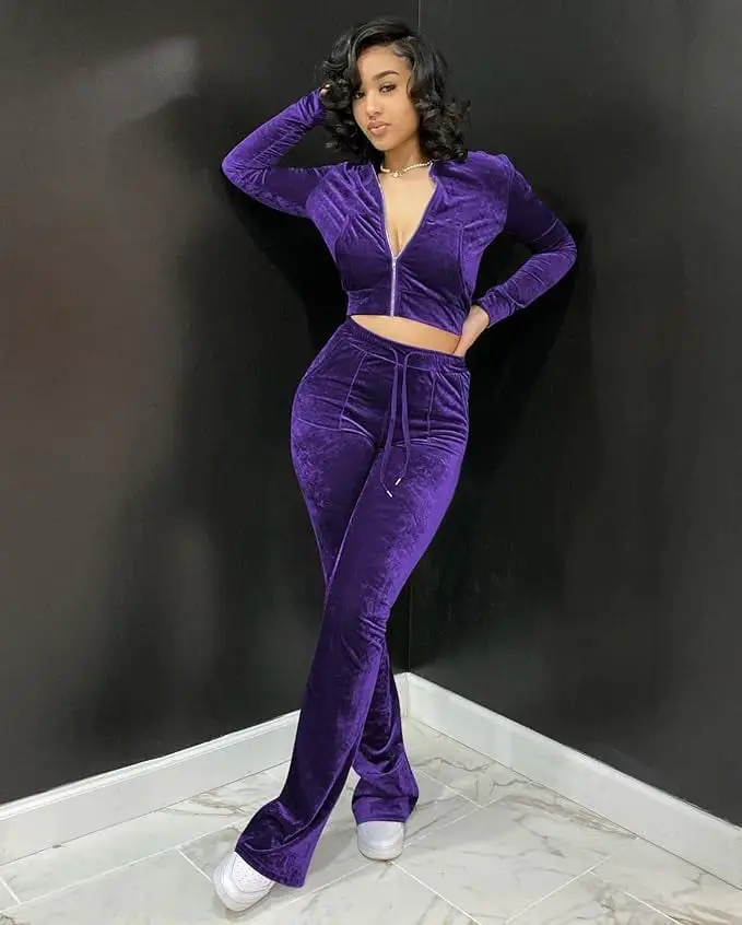 Purple Velour Tracksuit with White Sneakers Purple Velour Tracksuit with White Sneakers — Simple Basketball Game Outfits