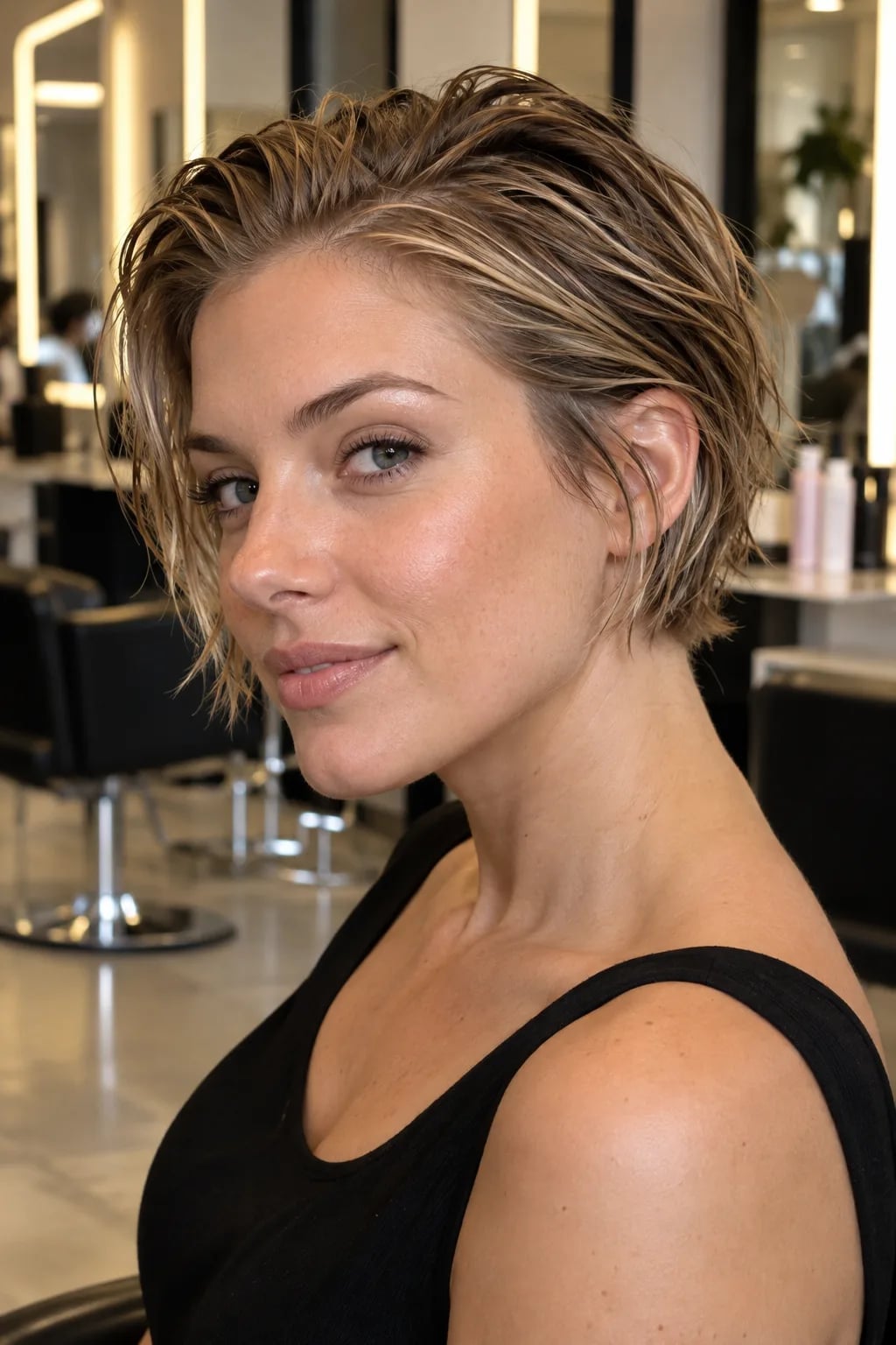 Bixie Bob With Textured Side Bangs — Simple Bixie Haircut