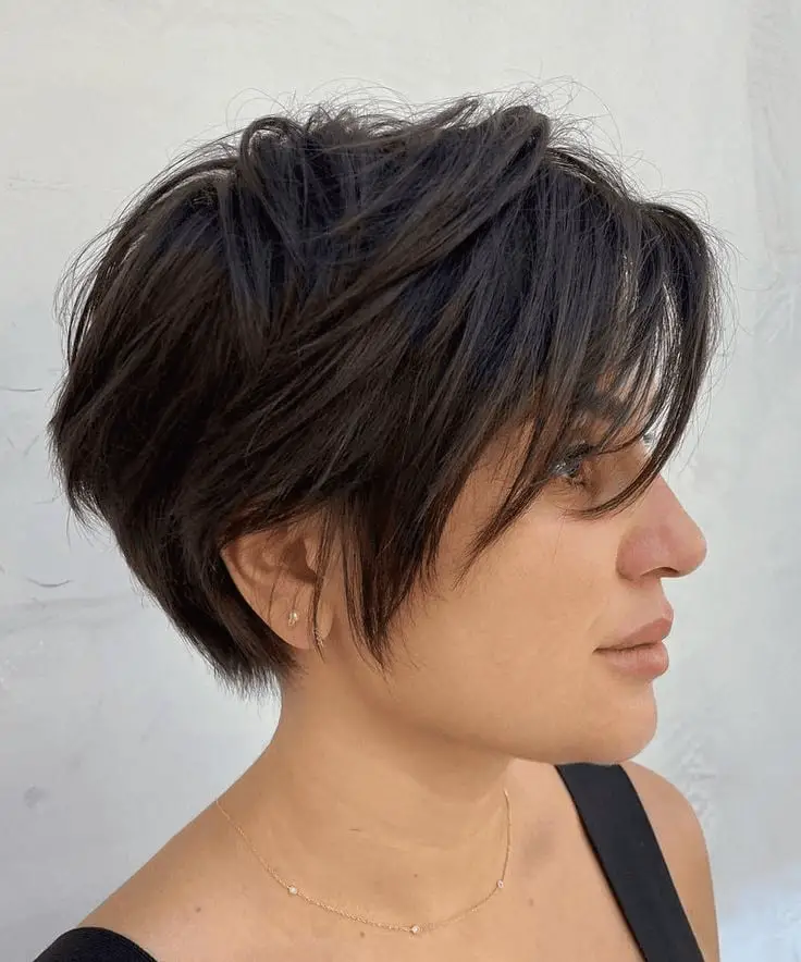 Textured Bixie With Choppy Layers, Dark Brown — Simple Bixie Haircut