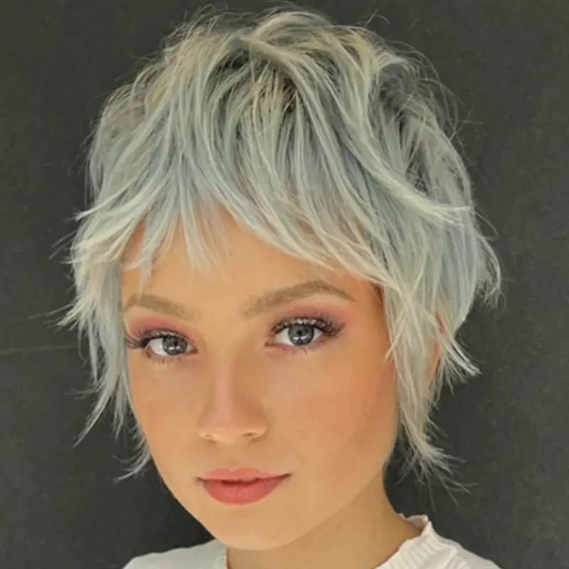 Light Blonde Bixie With Blue Pink Tones — Simple Bixie Haircut