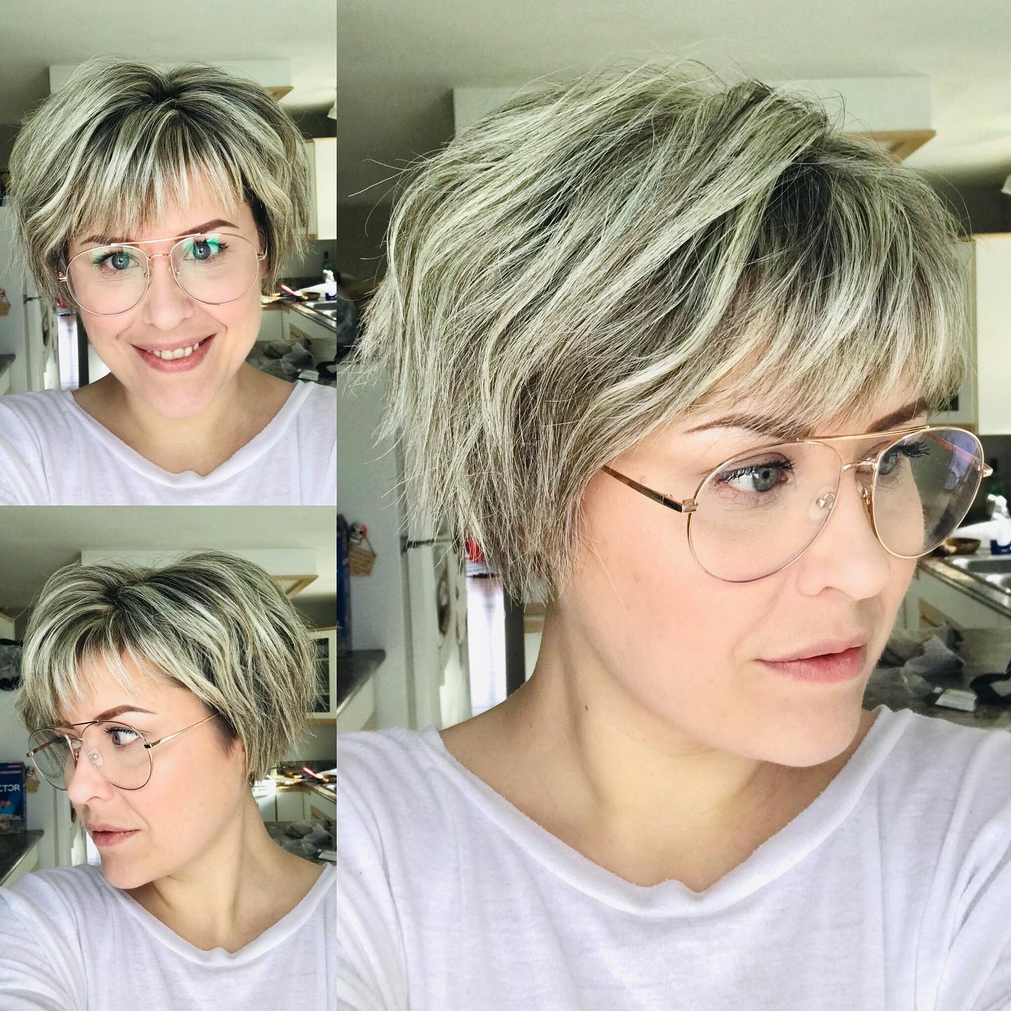 Ash Blonde Bixie With Textured Bangs, Ear — Simple Bixie Haircut