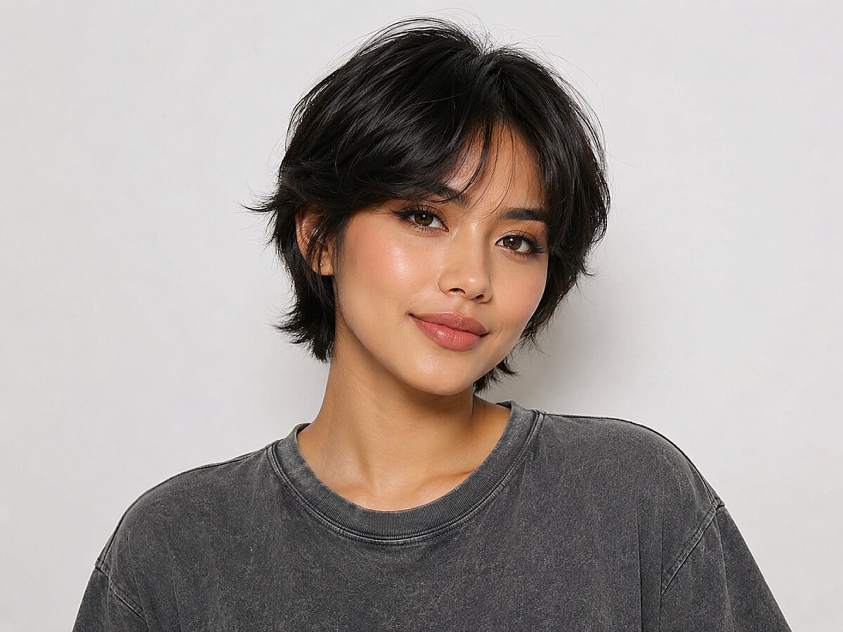 Layered Bixie With Soft Curtain Bangs — Simple Bixie Haircut