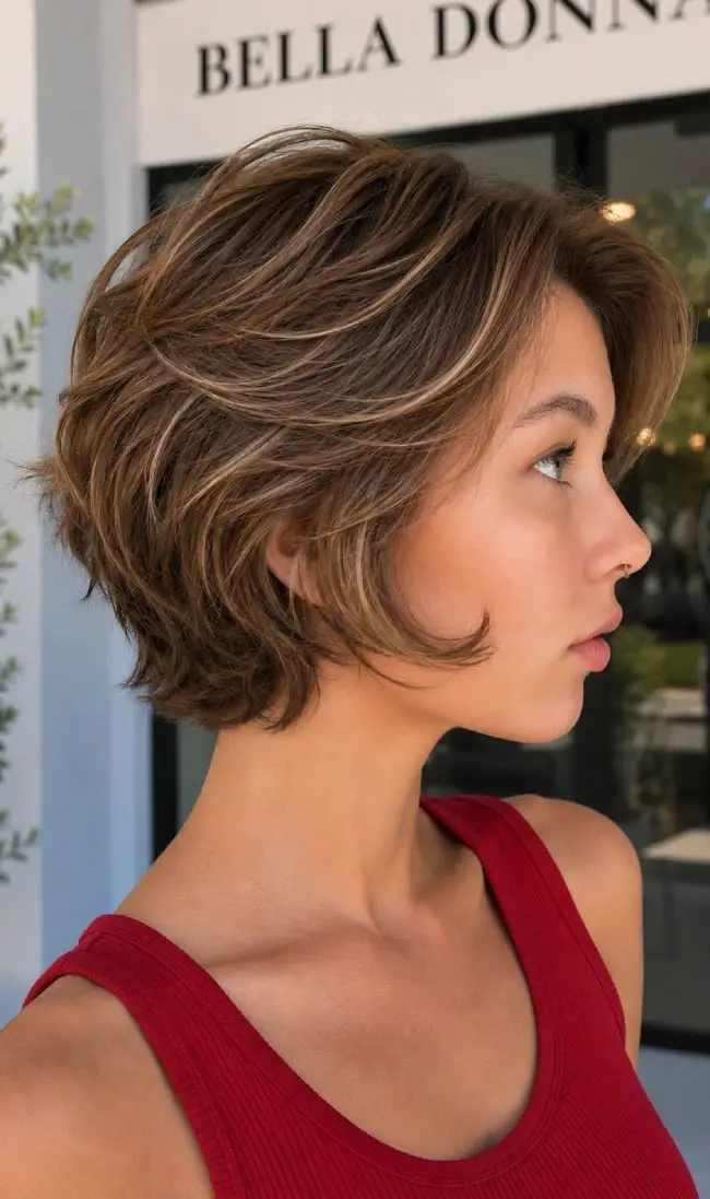 Chin Length Bixie With Side Swept Bangs — Simple Bixie Haircut