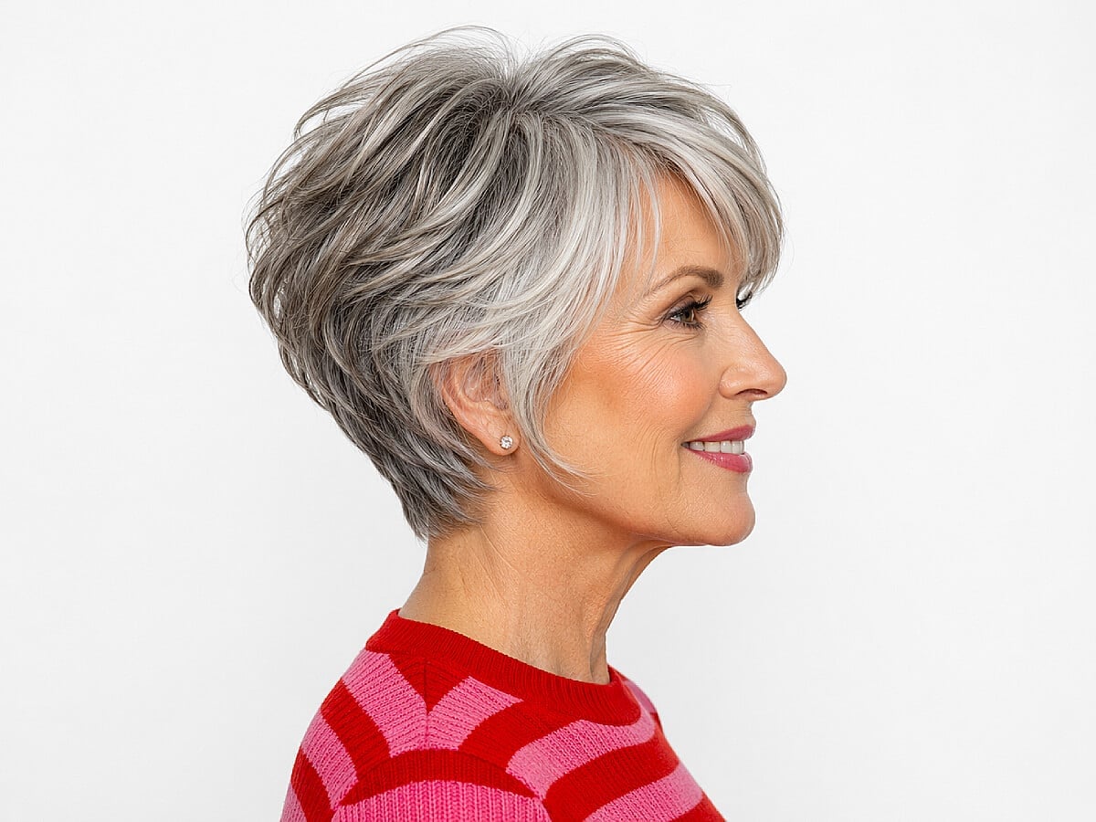 Ear Length Gray Bixie With Highlights — Simple Bixie Haircut