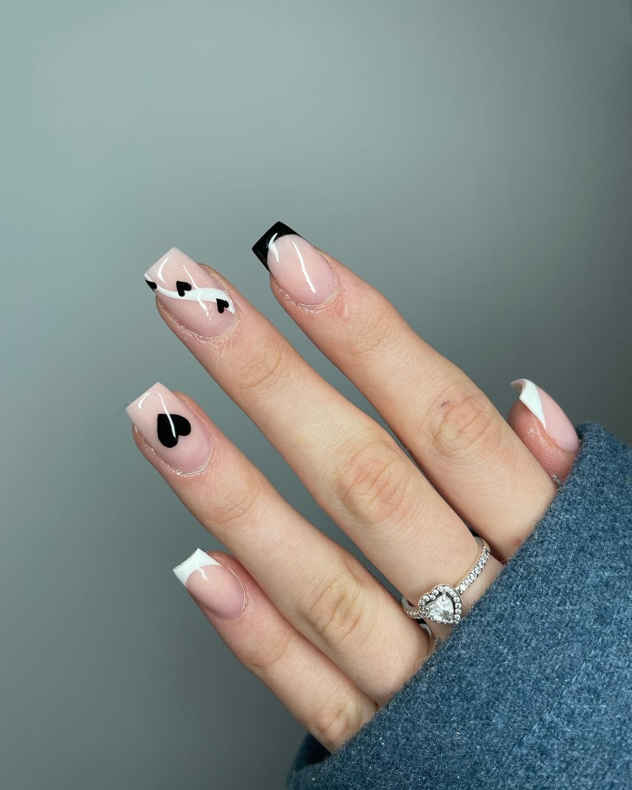 Short Square Black Leaf Motif French Nails Short Square Black Leaf Motif French Nails — Simple Black French Nails