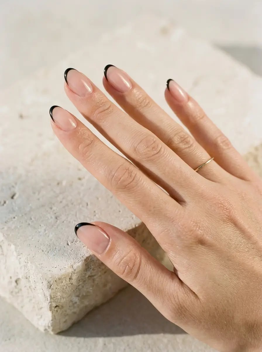 Short Oval Thin Black French Tip Nails Short Oval Thin Black French Tip Nails — Simple Black French Nails