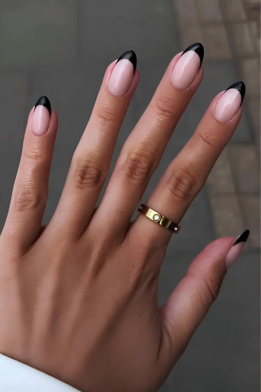 Medium Almond Glossy Black French Nails Medium Almond Glossy Black French Nails — Simple Black French Nails