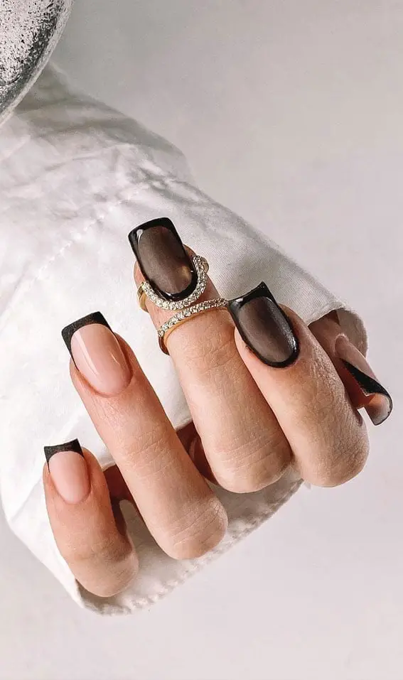Neat Black French Tip Medium Square Nails Neat Black French Tip Medium Square Nails — Simple Black French Tip Nails