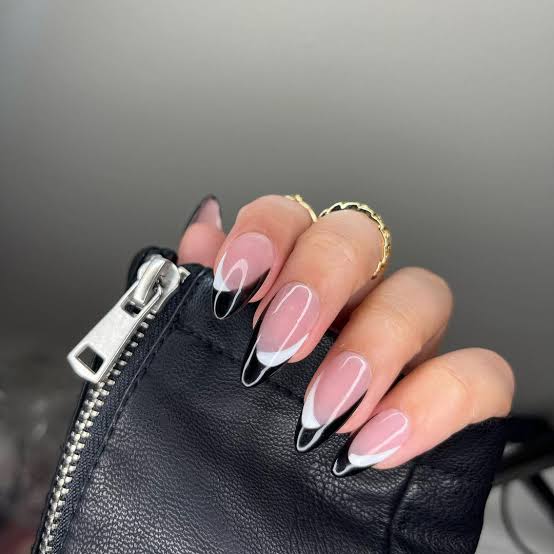 Long Almond Glossy Black French Tip Nails Long Almond Glossy Black French Tip Nails — Simple Black French Tip Nails