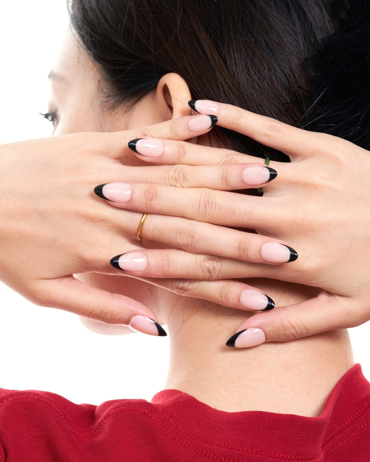 Medium Almond Black French Tip Nails Medium Almond Black French Tip Nails — Simple Black French Tip Nails