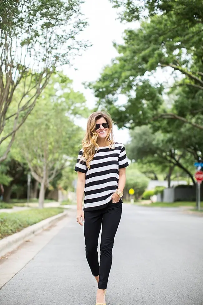 Black Skinny Pants With Striped T-Shirt Black Skinny Pants With Striped T-Shirt — Simple Black Pants Outfits