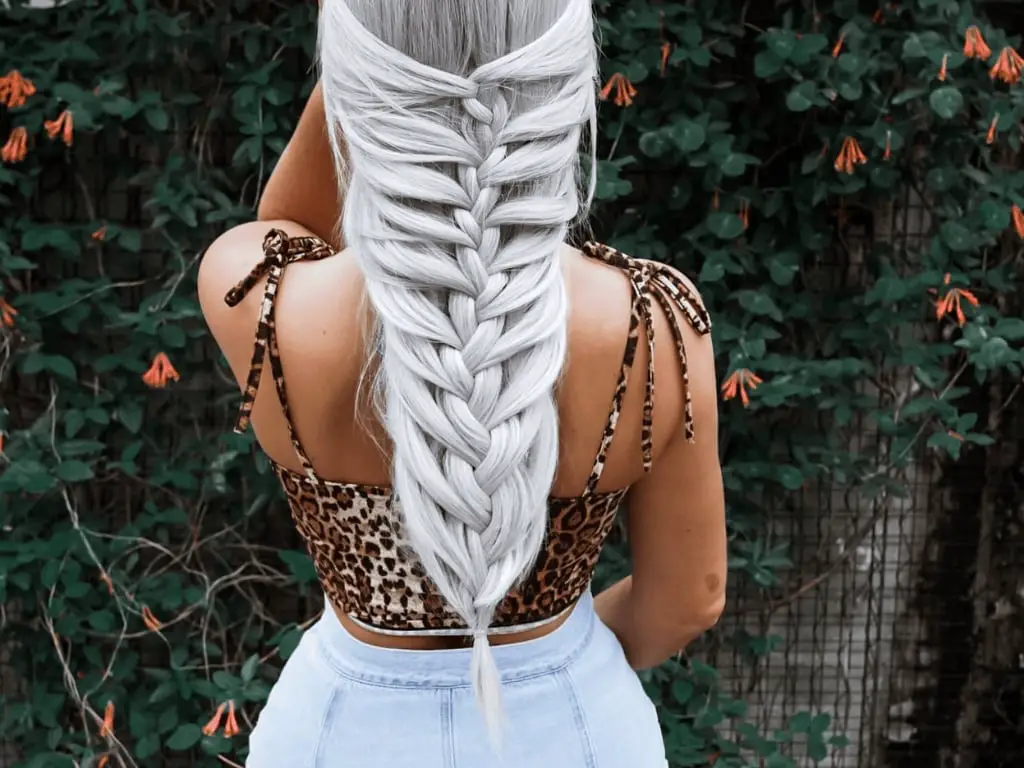 Ash Blonde Fishtail Braid Mid-Back Ash Blonde Fishtail Braid Mid-Back — Simple Blonde Braids
