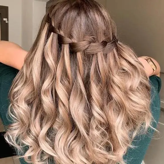 Waterfall Braid Loose Waves Balayage Blonde Waterfall Braid Loose Waves Balayage Blonde — Simple Blonde Braids