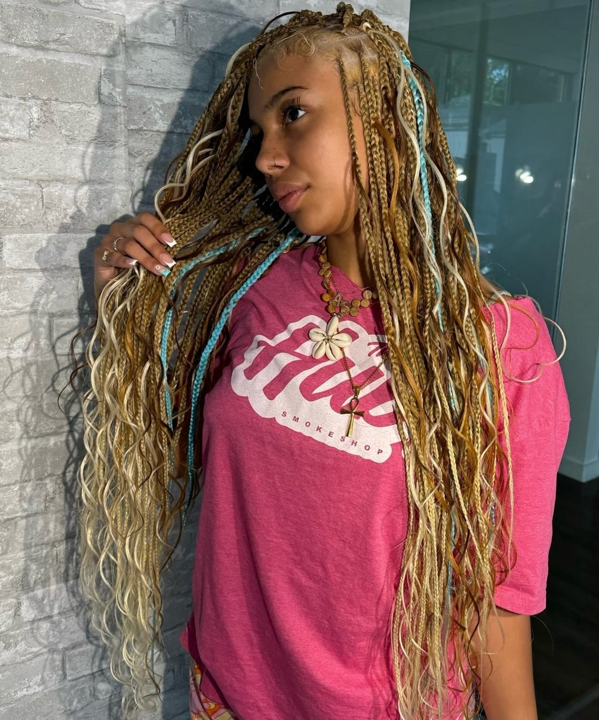 Blonde Box Braids With Light Blue Streaks Blonde Box Braids With Light Blue Streaks — Simple Blonde Braids