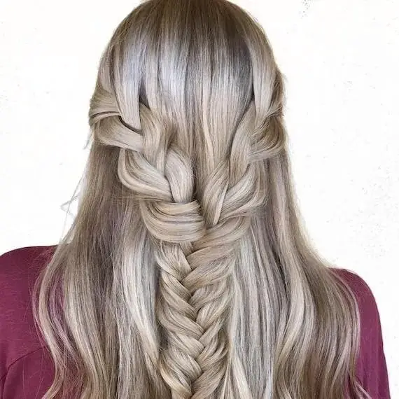 Ash Blonde Shoulder Length Half-Up Fishtail Braid Ash Blonde Shoulder Length Half-Up Fishtail Braid — Simple Blonde Braids