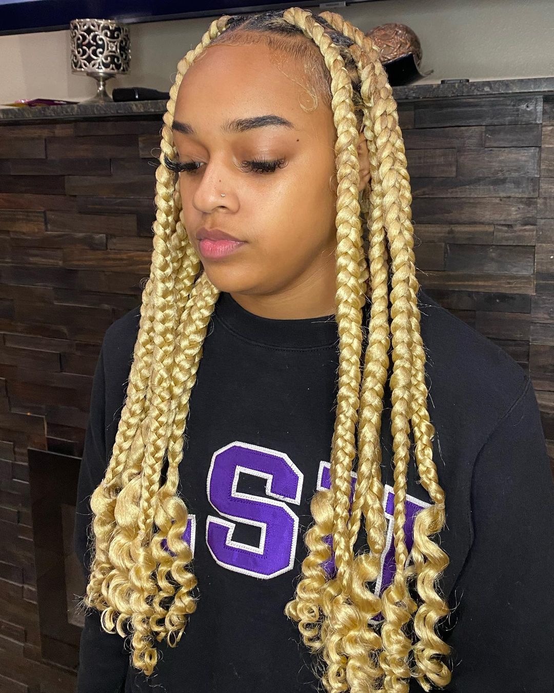 Long Blonde Box Braids With Loose Curls Long Blonde Box Braids With Loose Curls — Simple Blonde Braids